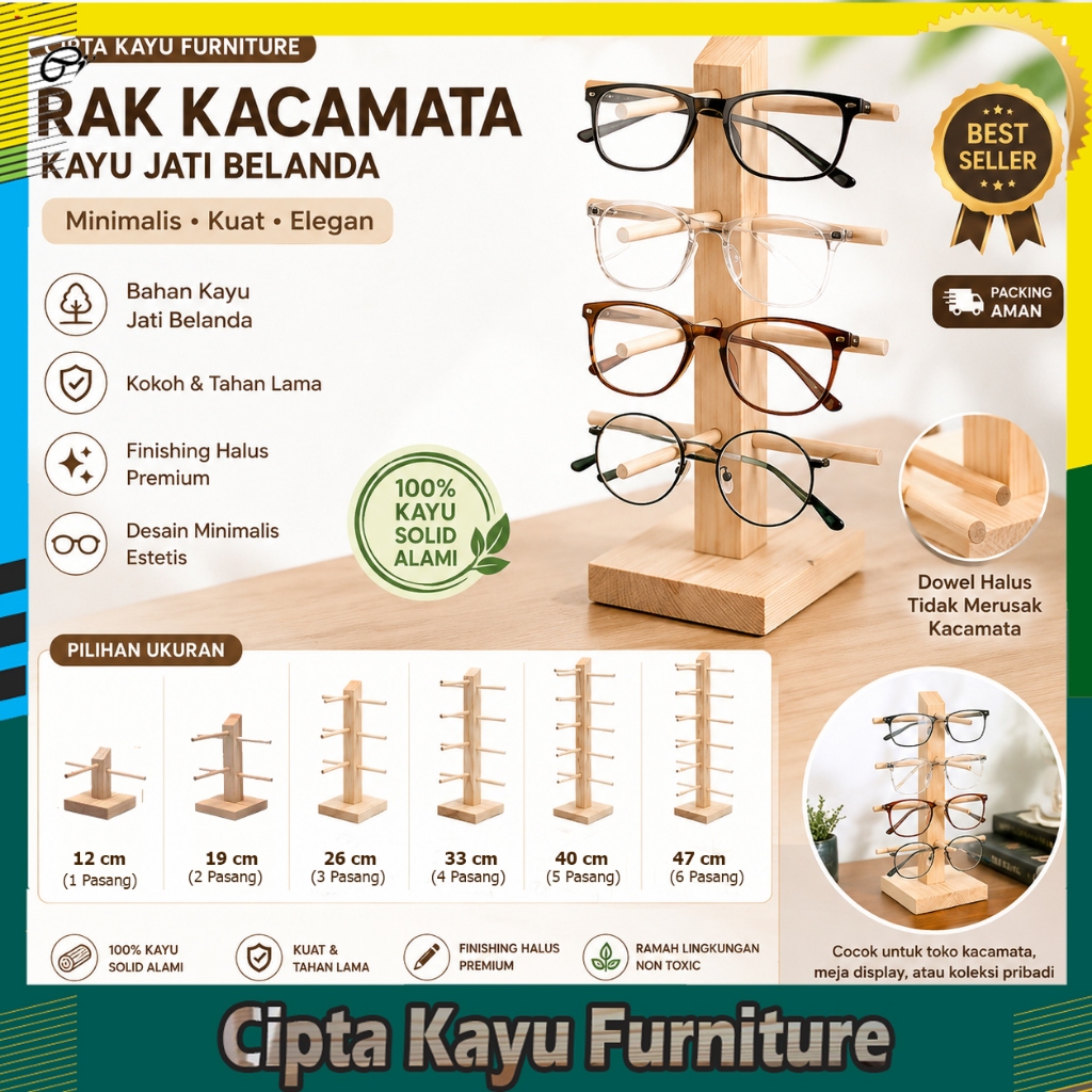Rak Pajangan Kacamata Kayu Jati Belanda Stand Display Kacamata Toko Optik & Koleksi Stand Kacamata K