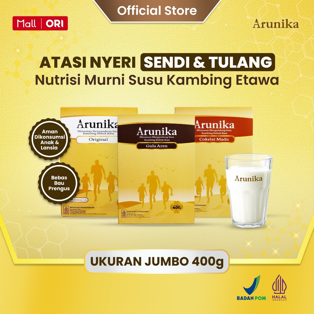Arunika Susu Kambing Etawa Murni - Atasi Nyeri Sendi & Tulang Tinggi Kalsium Jumbo 400gr Halal BPOM