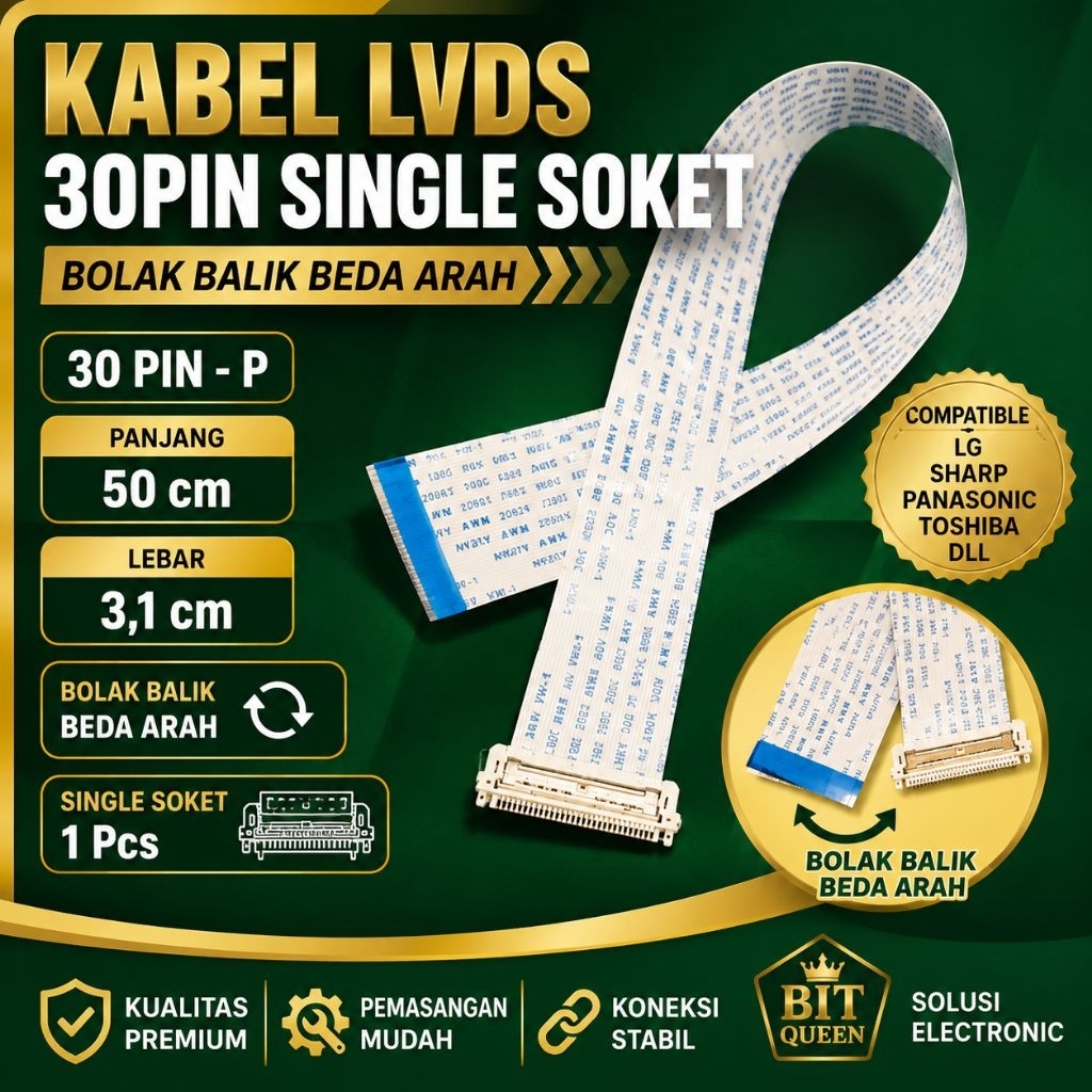 kabel LVDS bolak balik 30 pin 30pin panjang 50cm beda arah bolak balik panjang 50cm pitch spasi 1.0m