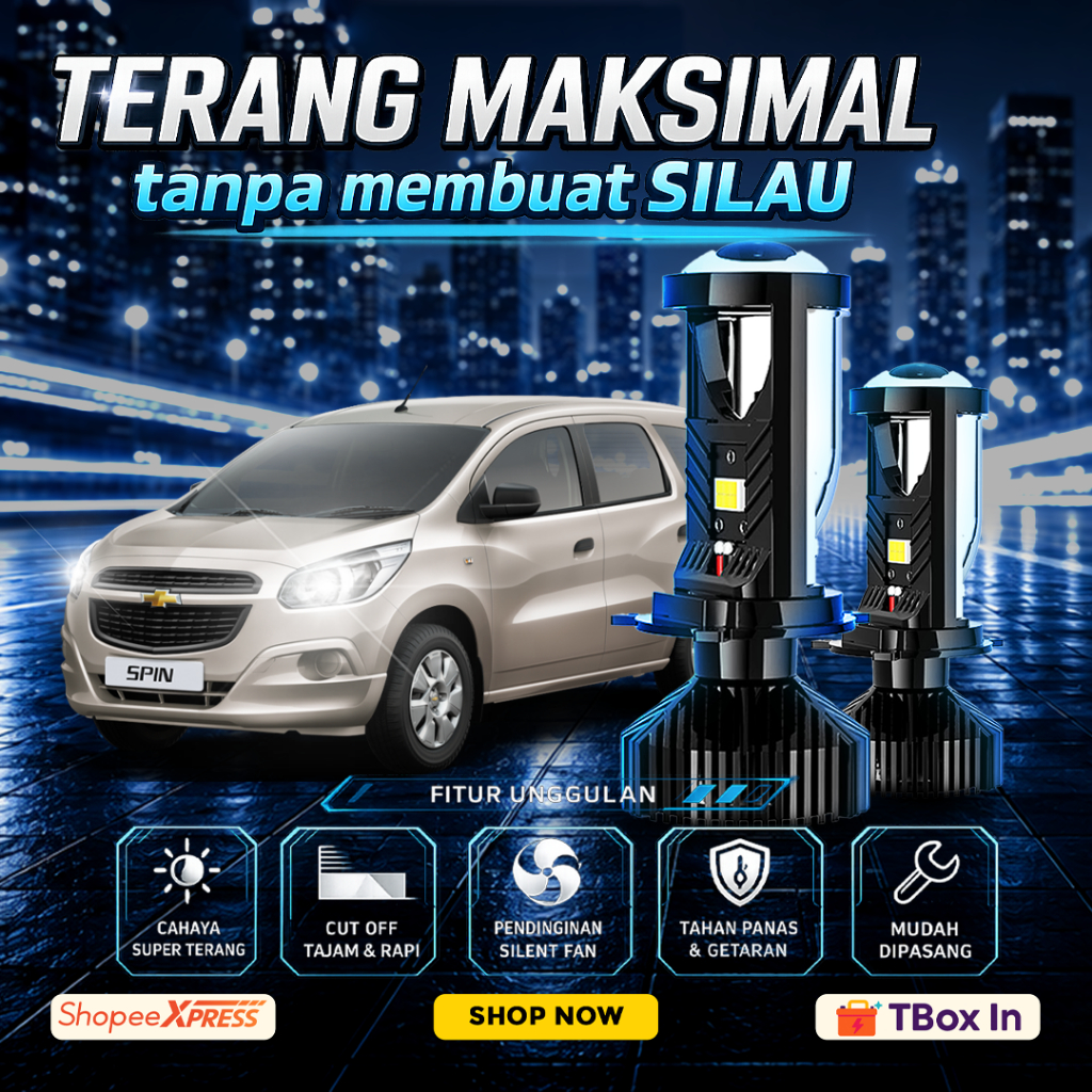 H4 Mini Biled Projie Projector Lampu LED Mobil Super Terang Putih T9 PNP Chevrolet Spin