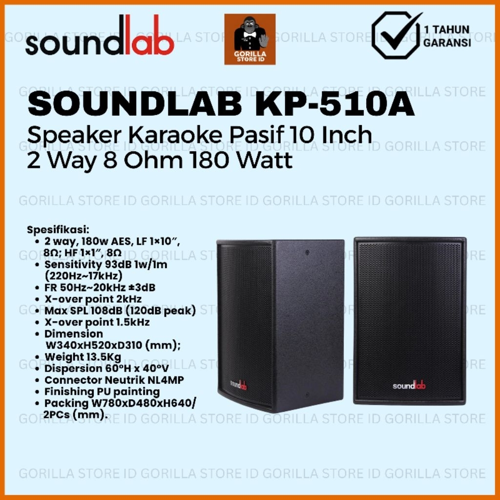Soundlab KP-510A Speaker Karaoke Pasif 10 Inch 2 Way 8 Ohm 180 Watt