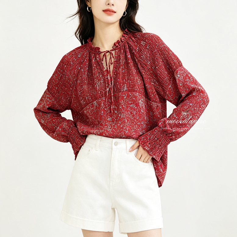 JANNABY FLORAL KOREAN PLEATS BLOUSE READY BANGKOK PREMIUM COLLECTION BKK