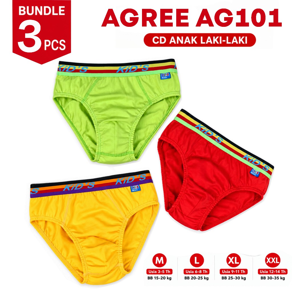 [ 3 pcs ] CD Agree Kids AG 101 Celana Dalam Anak Laki - Laki Karet Boxer Tebal AG 101 - Dyarshop