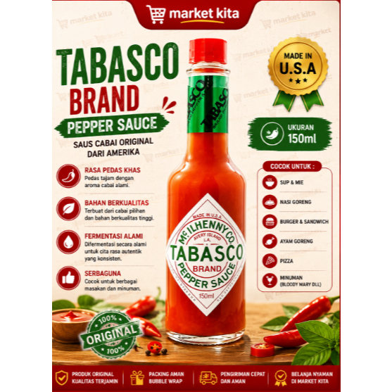 Tabasco Original Pepper Sauce 150ml Saus Cabai Premium Original Import
