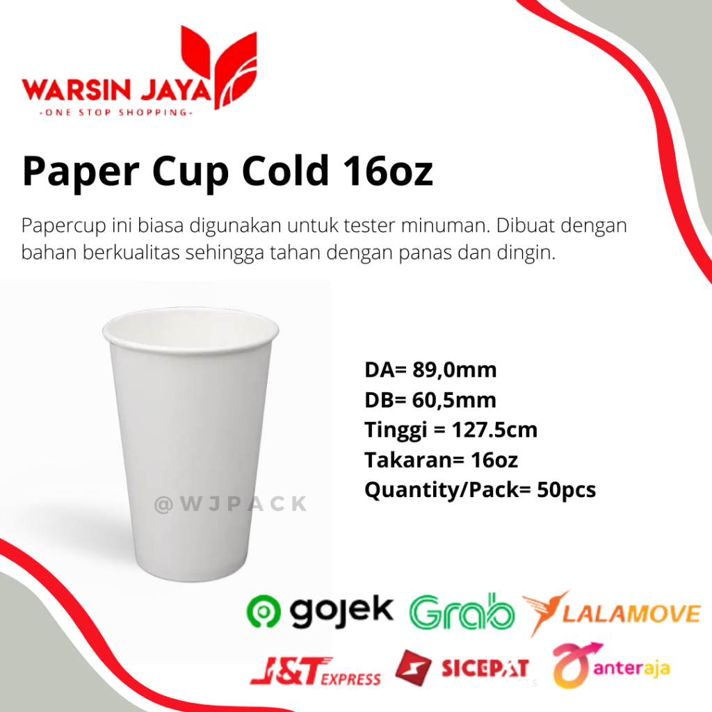 Gelas Kertas Paper Cup 16oz cold Putih Polos , Isi 50
