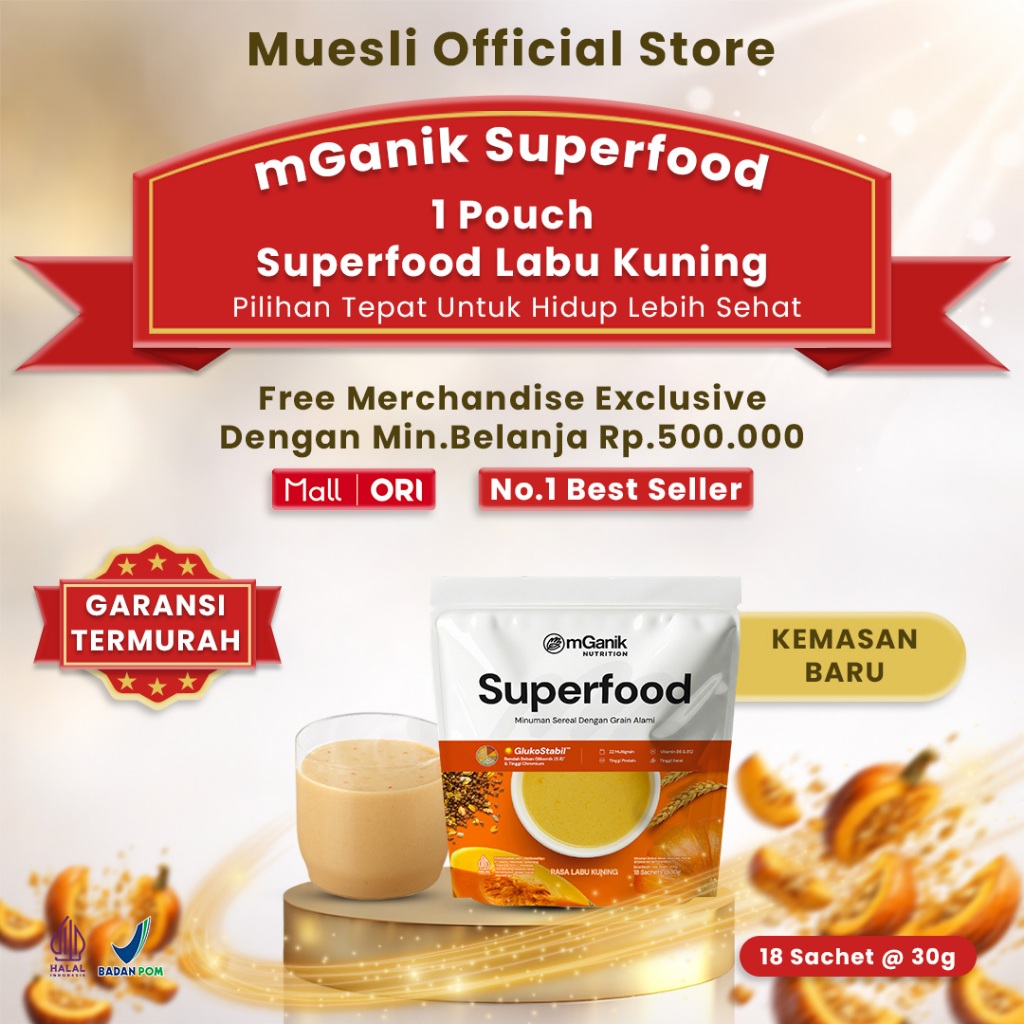 Muesli mGanik Superfood Labu Kuning 540gr - Superfood membantu menurunkan Diabetes serat