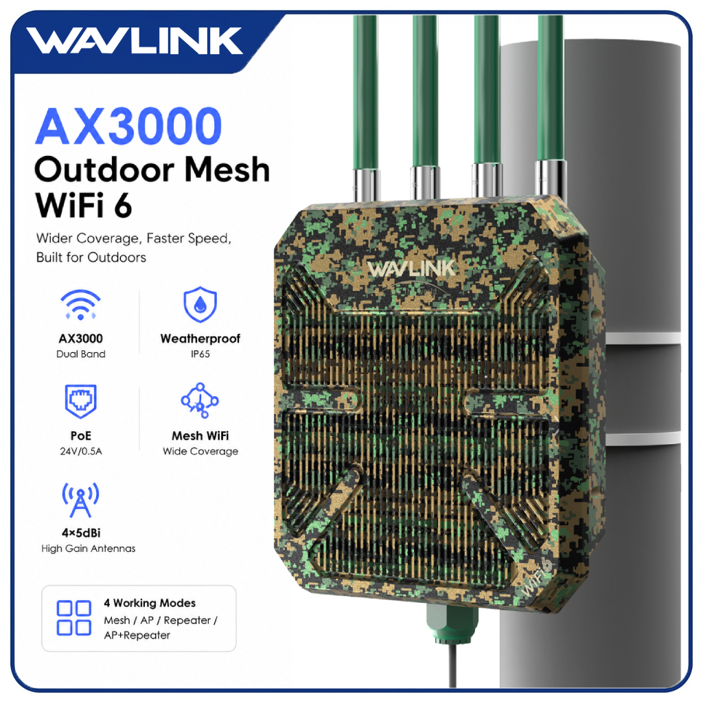 WAVLINK AX1800/AX3000 Outdoor Access Point Extender Jarak Jauh Router WiFi dengan Kotak Tahan Cuaca 