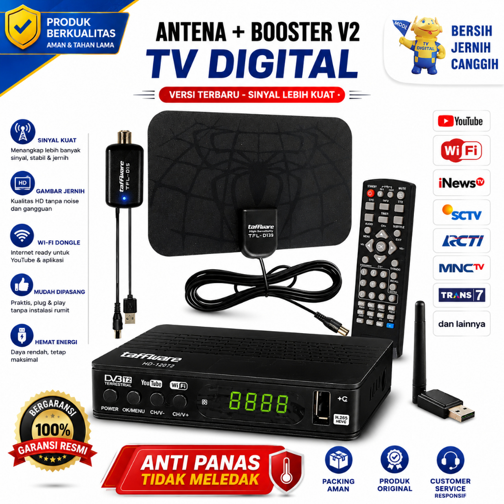 PAKET Set Top Box + Antena TV Digital Booster Amplifier Analog Tabung STB Smart Tuner DVB-T2 Satelli