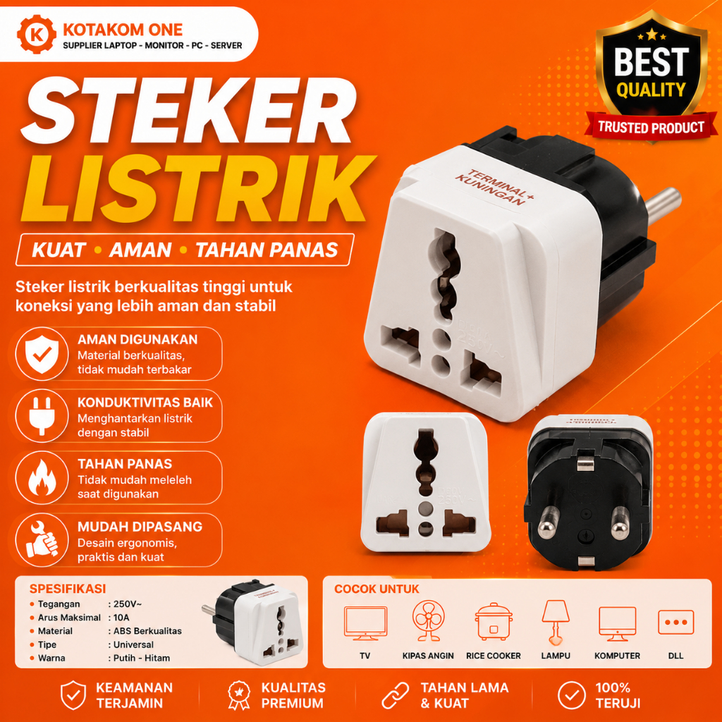 Steker listrik kaki 3 colokan T stop kontak serbaguna multifungsi