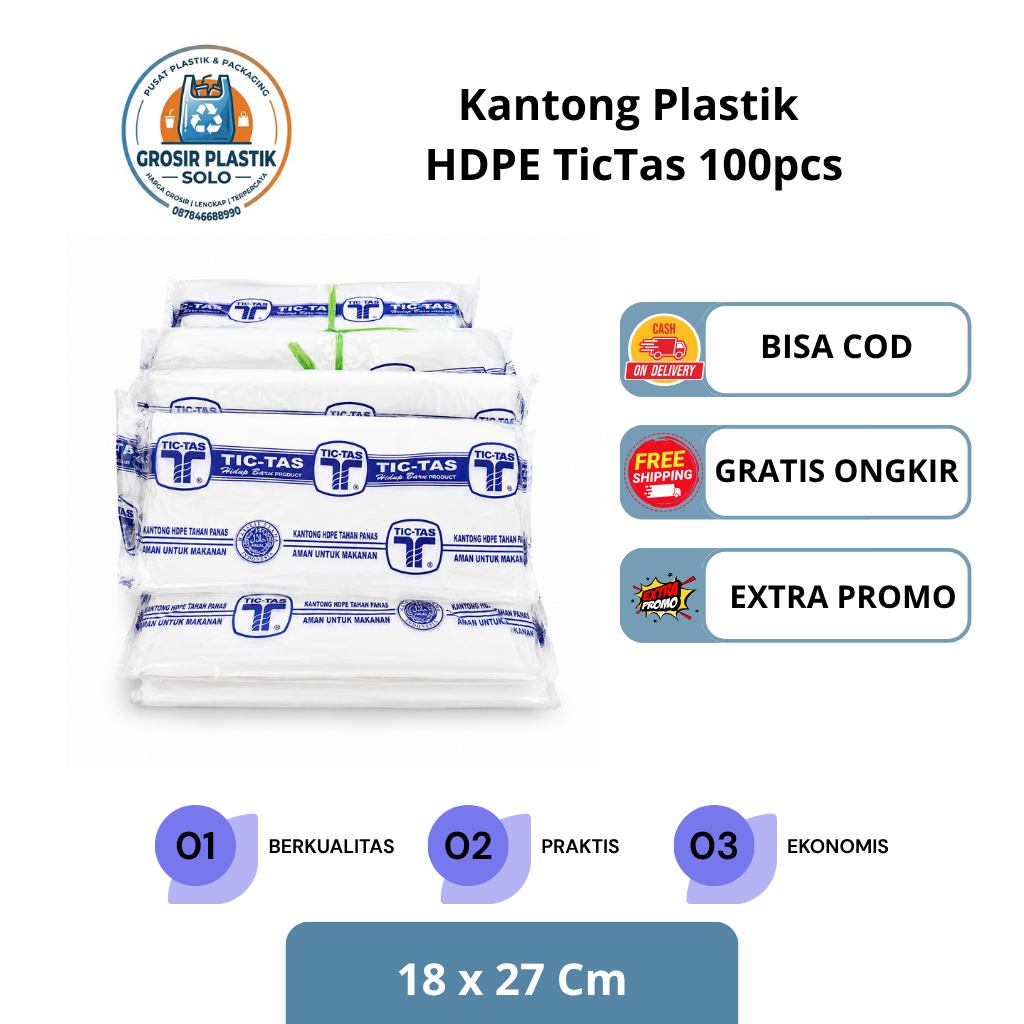 Kantong Plastik HDPE TicTas 100pcs - Aman untuk Makanan Panas, Tahan Panas, Transparan