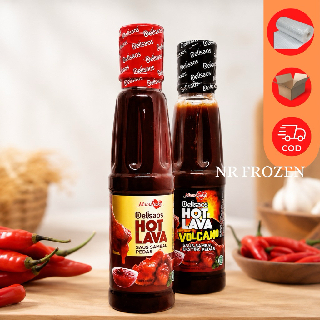 Delisaos Hot Lava Saus Sambal Pedas 160g | Saus Cabai Pedas Kental | Cocok untuk Ayam, Nugget, Bakso