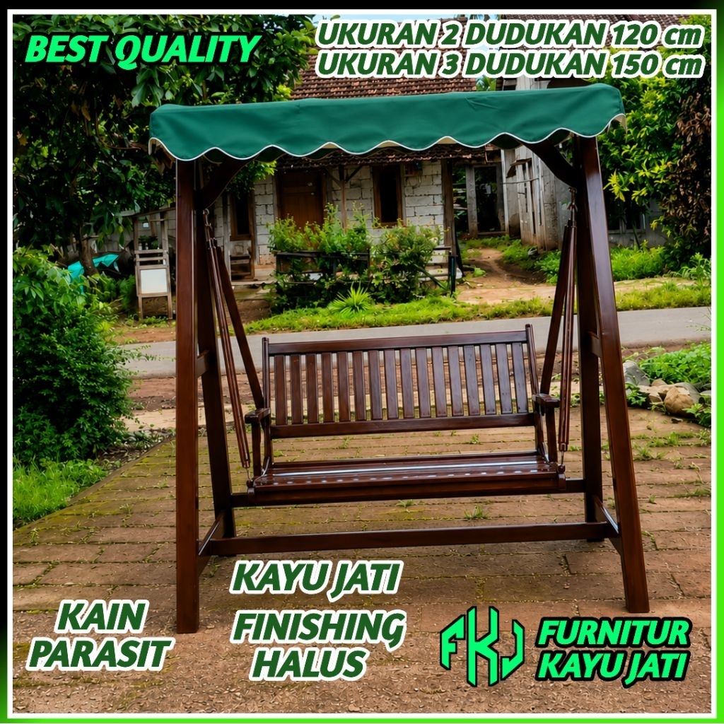 Kursi Ayunan Kayu jati Gantung Kanopi Teras Outdoor Model Minimalis Produk Asli Jepara