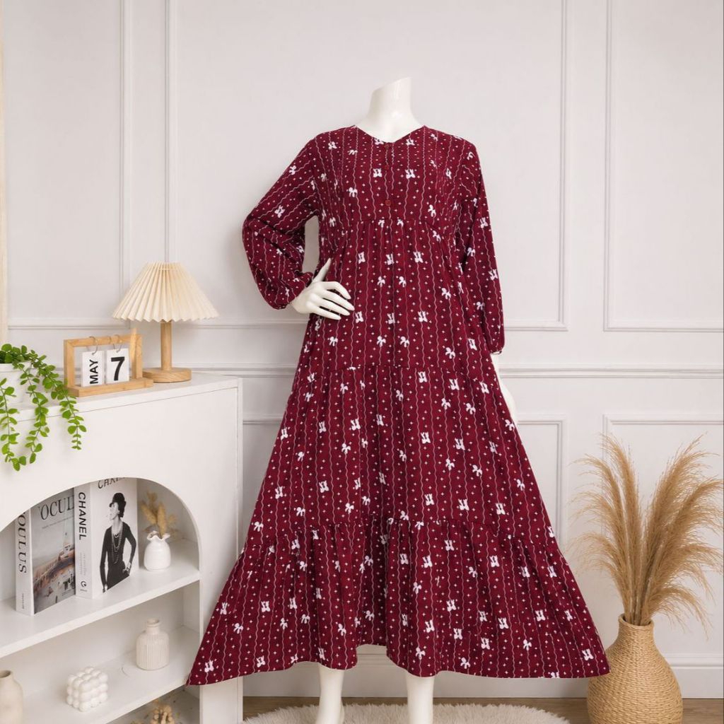 DASTER DRESS GAMIS HOMEDRESS LENGAN PANJANG PAYUNG REMPEL MOTIF REMAJA PASTEL BUNGA PANJANG