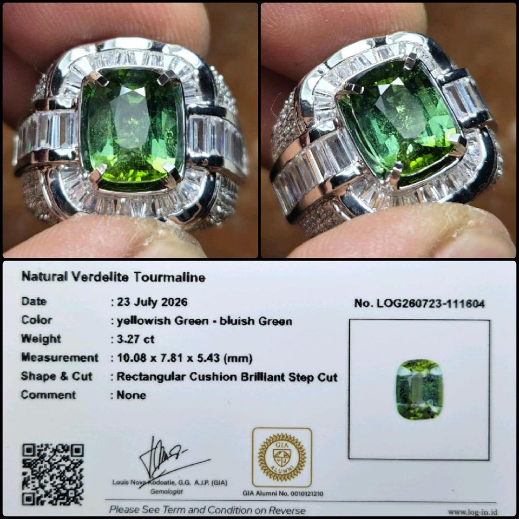 Natural Verdelite Tourmaline Crystal Cushion Cut Gems Batu Permata Hijau Asli