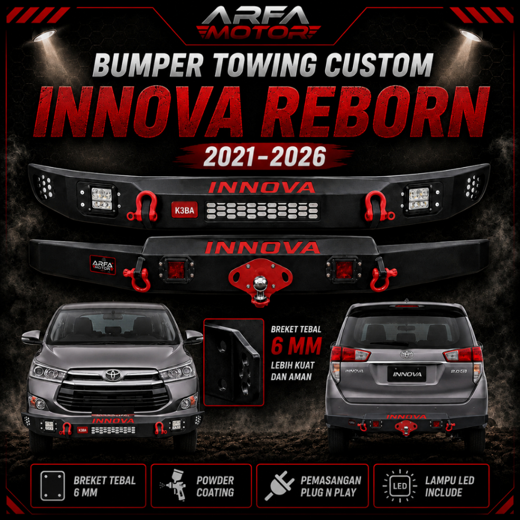 Paket Tanduk Depan Towing Belakang Innova Reborn 2021-2026 Custom Pengaman Pelindung Bemper Anti Kar