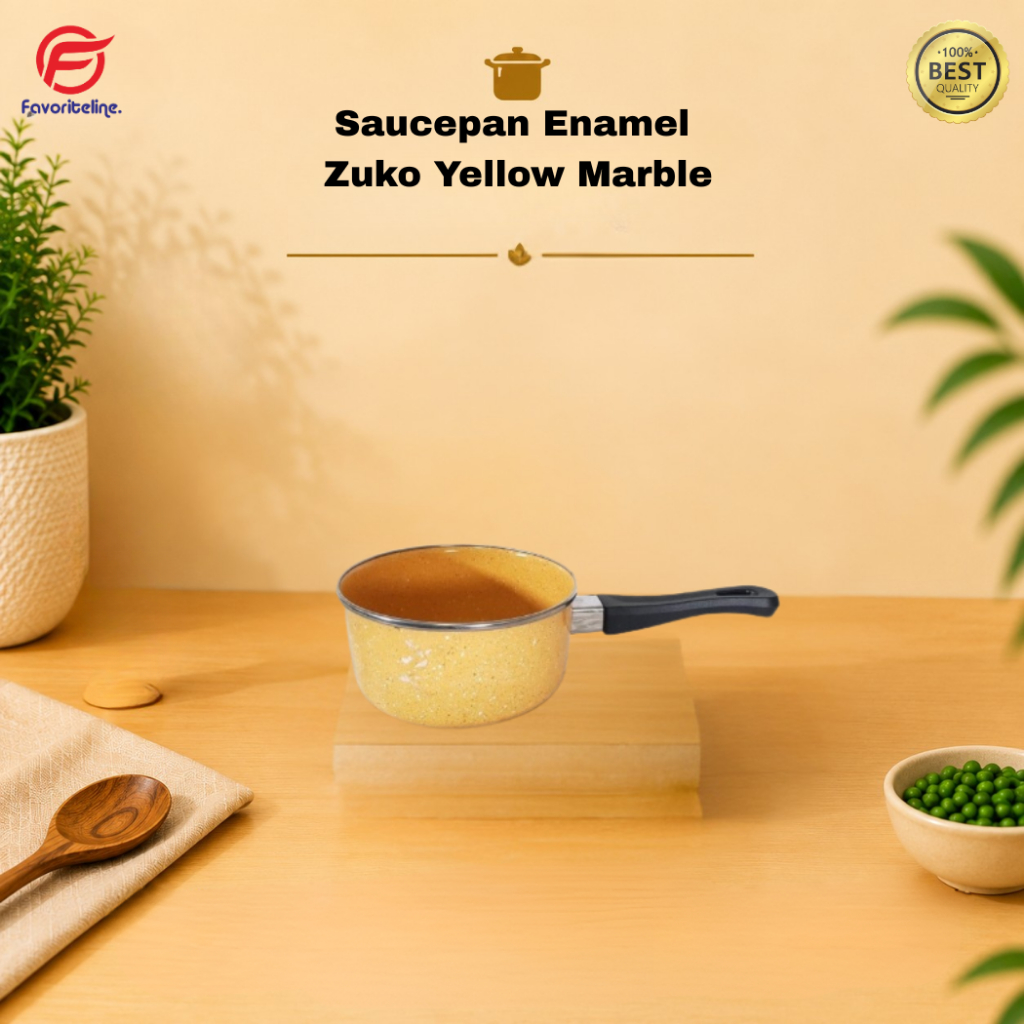 SAUCEPAN ENAMEL ZUKO Yellow 18 cm - Panci Saus Anti Lengket Tebal & Kokoh untuk Dapur Estetik