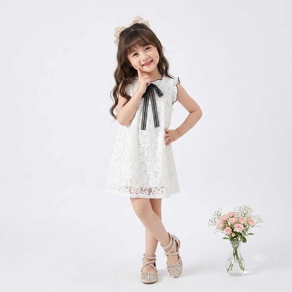 Dress Brukat Anak Lengan Pendek Bianca Baju Brukat Kid Pakaian Anak Pesta Kondangan Ro