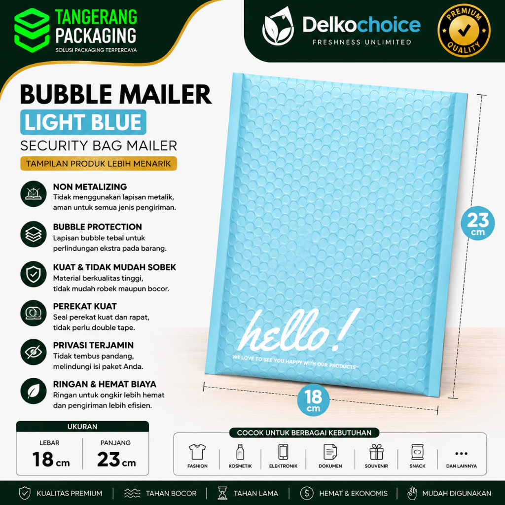 Bubble Mailer Amplop Envelope Light Blue 18x23 Bubble Mailer Rusfet Packing Satuan