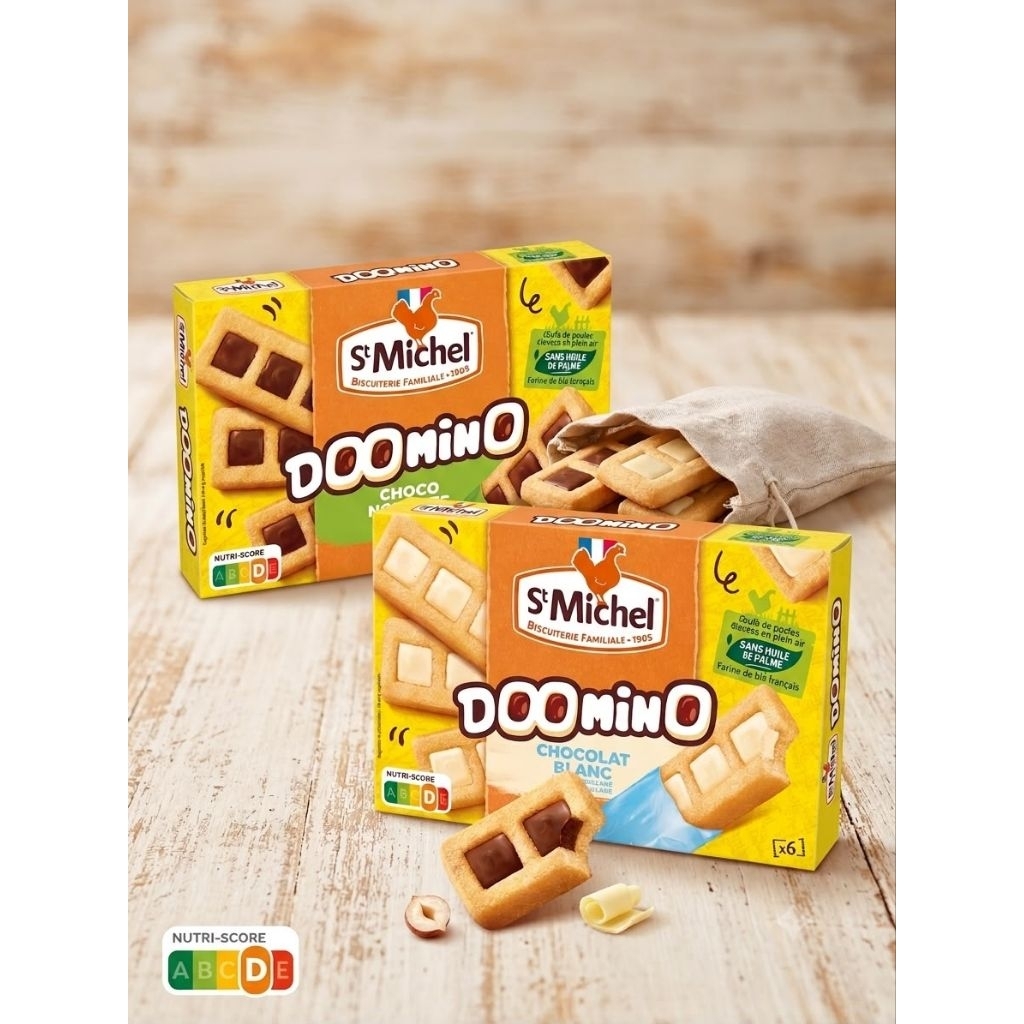SNACK PRANCIS - Biscuiterie St Michel Doomino Coklat Putih & Coklat Hitam, Tanpa Minyak Palm, Isi 6