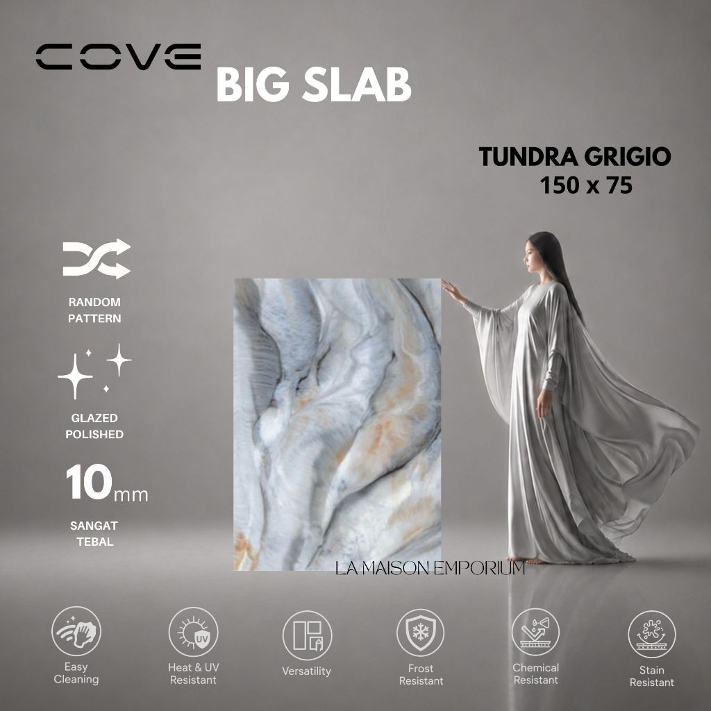 Granit Big Slab 75x150 Cove qiahui TUNDRA GRIGIO / Granite Tile Besar 150x75 marmer dinding Lantai m