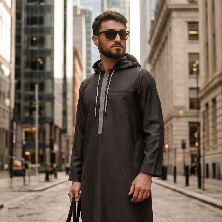 SAMASE A131 Jubba Saudi Hoodie Pria Regular Fit | Jubah Modern Lengan Panjang Bahan Semiwool Adem Ny