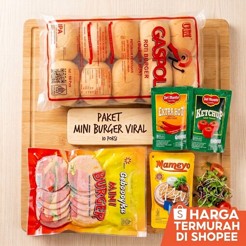 Mini burger paket komplit, roti burger komplit premium, mini burger super premium