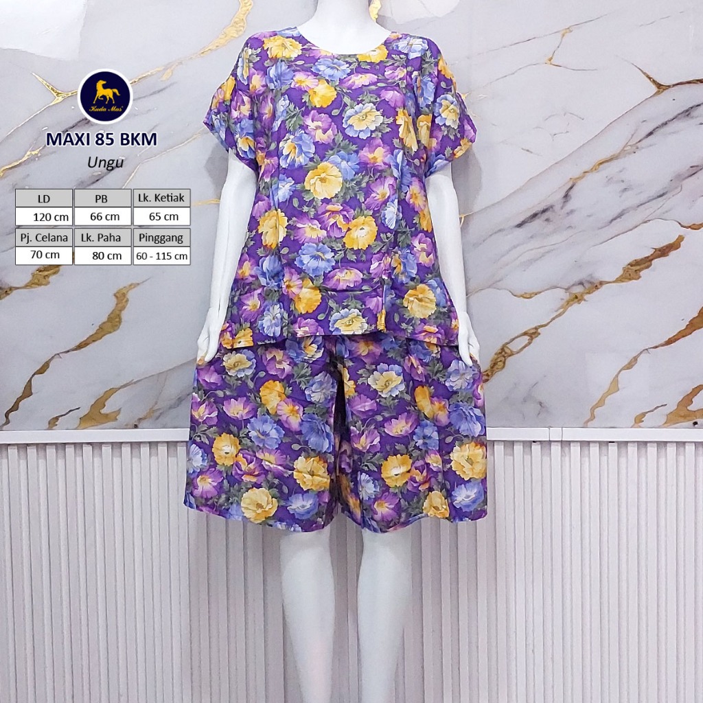 Batik Kuda Mas Setelan Maxi 85 Piyama Wanita Kulot Lengan Pendek LD 120 cm Tanpa Kancing