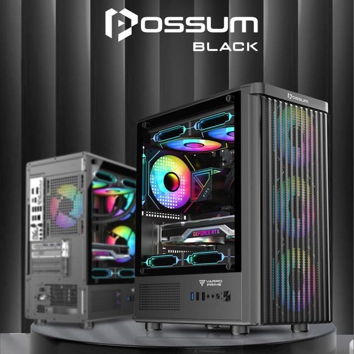 VARRO POSSUM Casing PC Gaming Black Include 3 Fan RGB