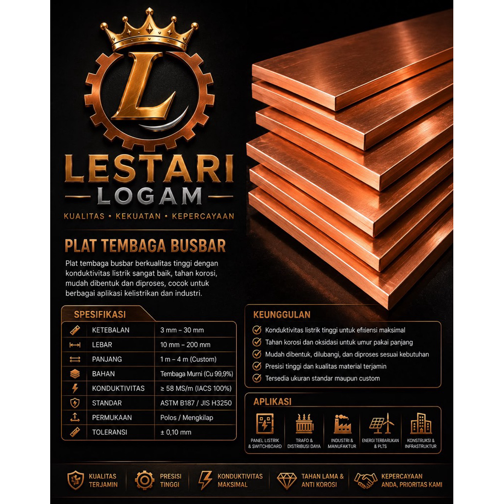 rail copper busbar 2mm x 15mm x 1000mm - plat busbar tembaga murni