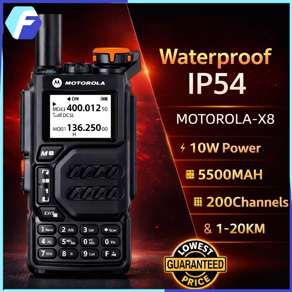 HT Motorola X8 Radio Dua Arah Jarak Jauh 20KM 5500mAh Dual Band 200CH Type-C Jarak 20KM IP54 lampu L