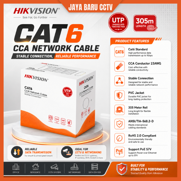 Kabel LAN Hikvision Cat6 UTP 305M Tembaga Murni / CCA Indoor Outdoor - Bandung