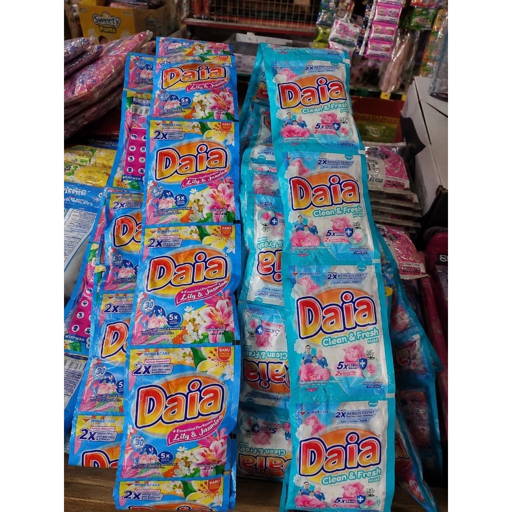 Daia Deterjen Bubuk Sachet Renceng 45gr/47gr – Lily & Jasmine / Clean & Fresh Hijab 6 Sachet
