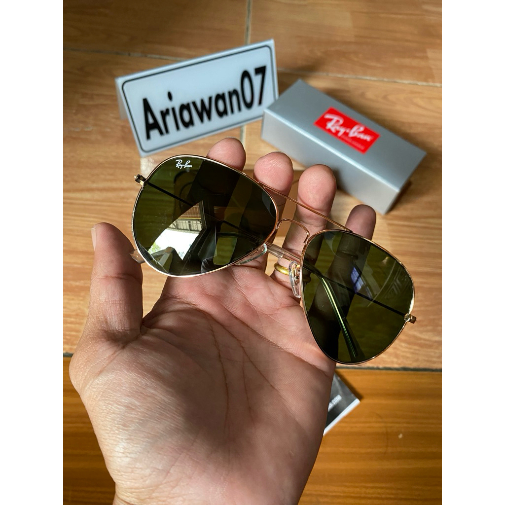 kacamata ray-ban rb 3026 aviator frame rose gold kaca hijau sz 62
