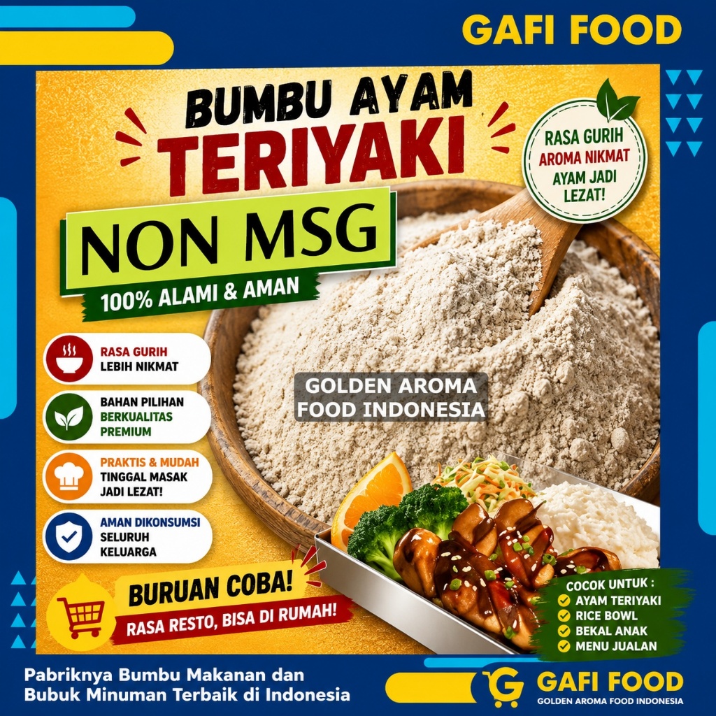 BUMBU TABUR AYAM TERIYAKI NON MSG 1 KG FOOD GRADE 1Kg Bubuk Bumbu Cilor Papeda Mie Lidi Makaroni