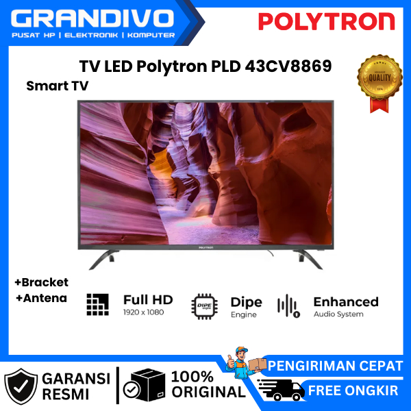 Polytron PLD 43CV8869 Smart TV LED 43 Inch Full HD Linux TV DVB-T2 Screen Mirroring WiFi Garansi Res