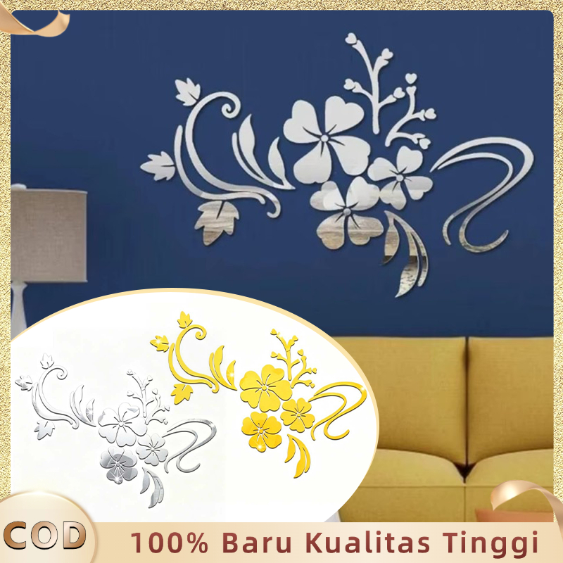 Stiker Dinding Akrilik Stiker Cermin 3D Dinding Efek Cermin Stiker Cermin Akrilik Tempel Dekorasi Di