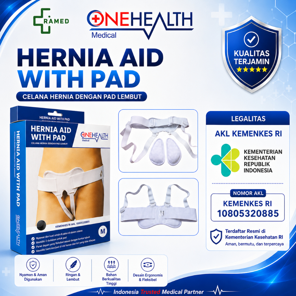 Onehealth Hernia Aid with Pad | Celana Hernia Penyangga dengan Pad | Sabuk Hernia Support Pria | Her