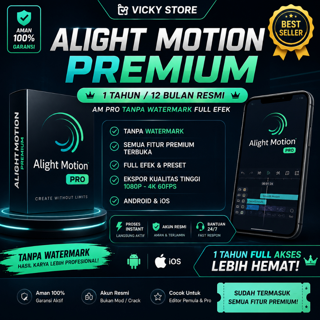 Alight Motion Premium 1 Tahun / 12 Bulan Resmi - AM Pro Tanpa Watermark Full Efek (Android & iOS)