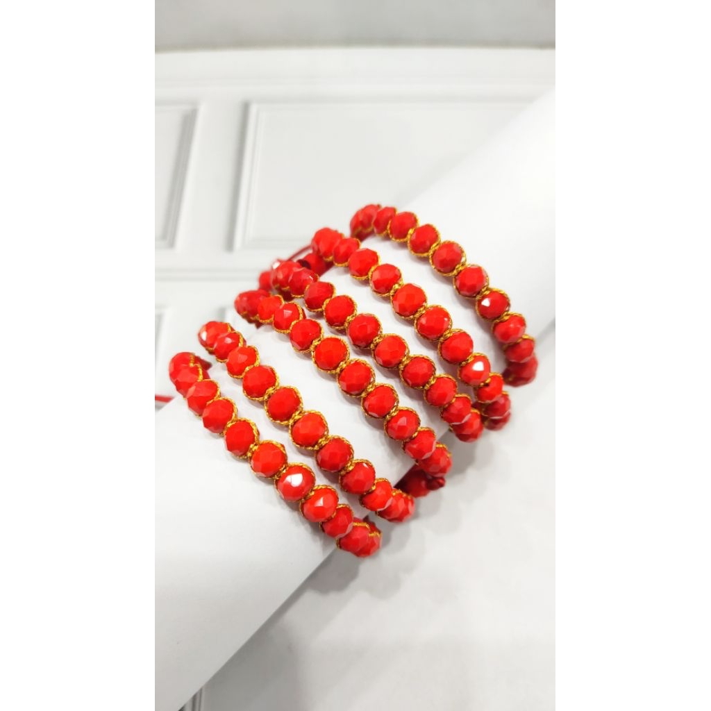 Tali Emas Elegan / Gelang Tangan Manik Merah Minimalis