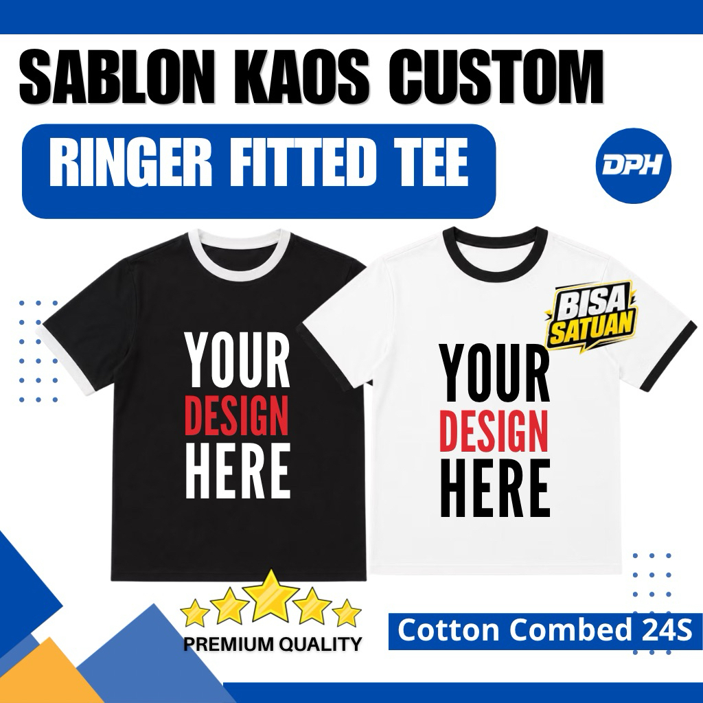 Sablon Kaos Custom Classic Fitted Tee Ringer Kaos Pria Premium Heavyweight Cotton 200 Gsm +