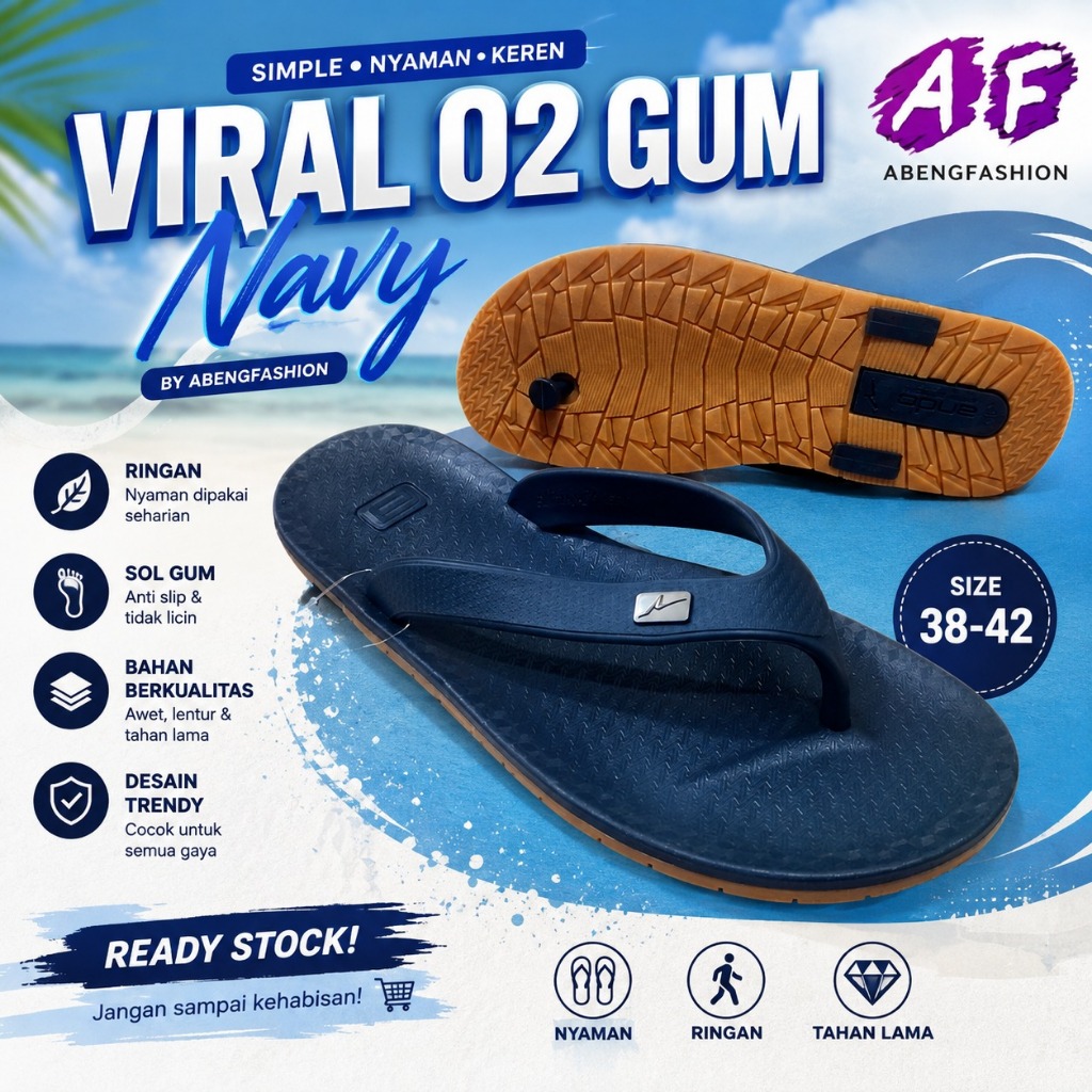 Ando Viral 02 Gum Sandal Jepit Pria Karet Ukuran 38-42