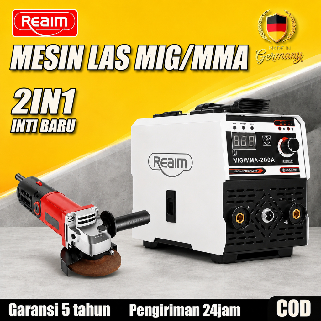 REAIM MIG 200 Mesin Las Inverter Portable untuk Baja Karbon dan Stainless Steel