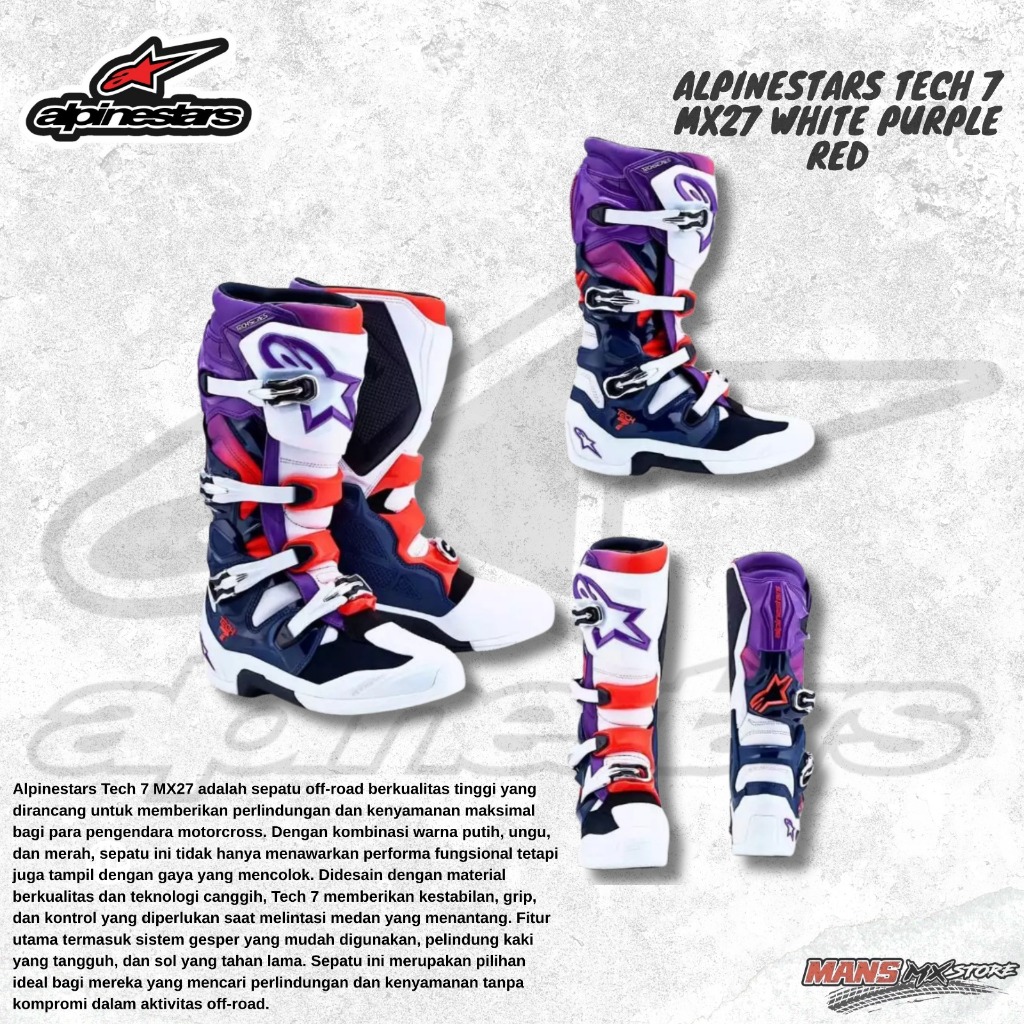 ALPINESTARS TECH 7 MX27 WHITE PURPLE RED ORIGINAL SEPATU ALPINESTAR TECH 7