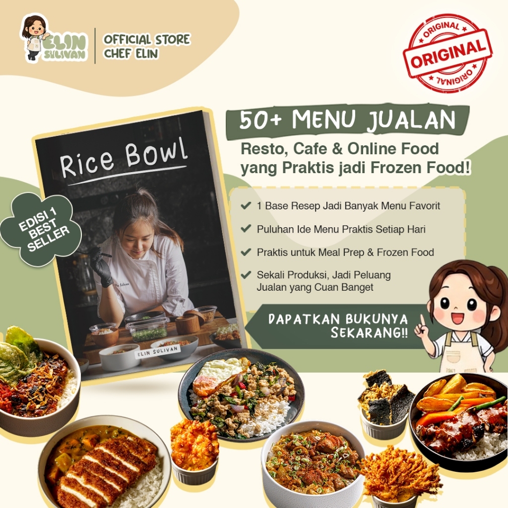 BUKU RESEP RICE BOWL CHEF ELIN SULIVAN - IDE JUALAN CAFE, RESTO, CATERING, ONLINE FOOD EDISI TERUPDA