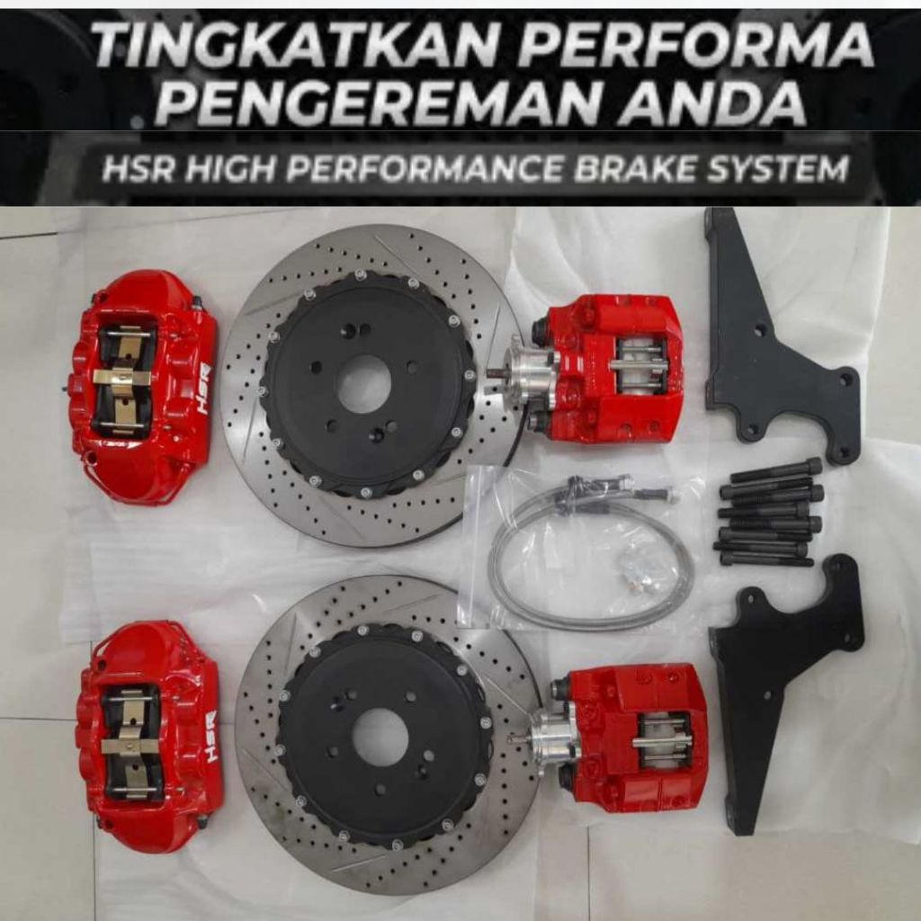 PAKET 1 SET BBK BREMBO HSR 4 PISTON MZGT4 REAR 355X28 DRILLED SLOTTED + ELECTRONIC HANDBRAKE UNTUK H