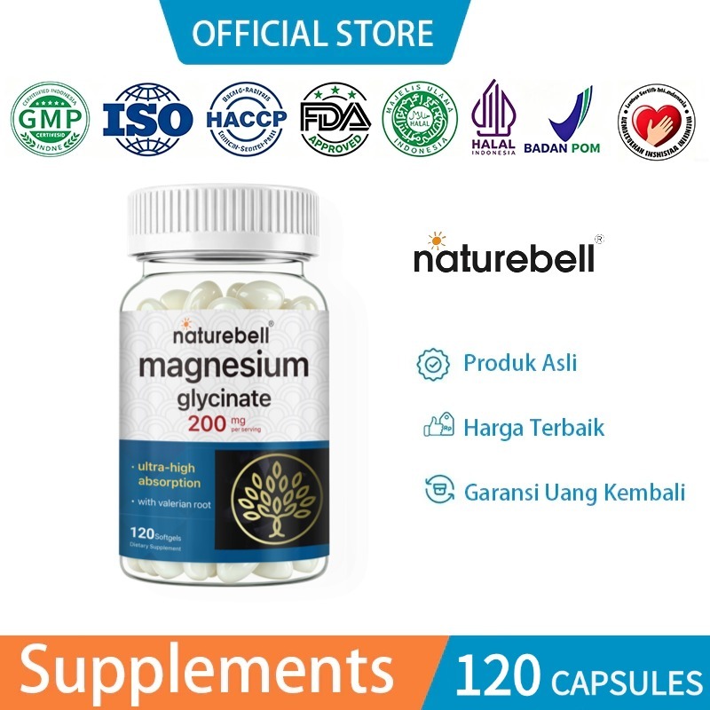 120 Kapsul Lunak- Magnesium Glycinate 200mg: Serap Ultra-Tinggi + Akar Valerian