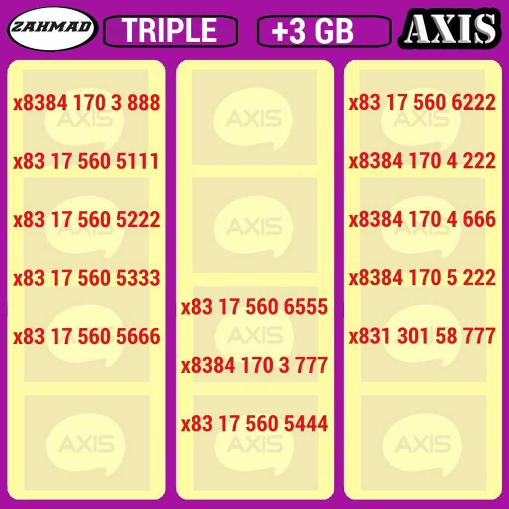 AXIS-C) NOCAN Axis Triple kartu perdana nomor cantik 777 888 999 rapi murah