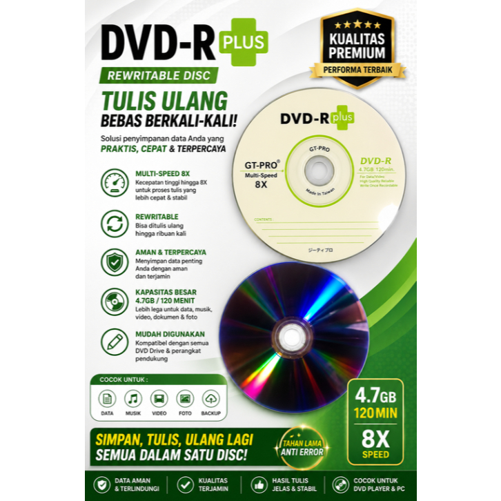 CD DVD R--RW PLUS GT PRO KOSONG CD DVD R-RW KOSONG CD DVD KOSONG BLANK