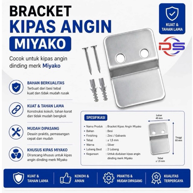 BRACKET KIPAS ANGIN MIYAKO / DUDUKAN BESI KIPAS ANGIN DINDING MIYAKO
