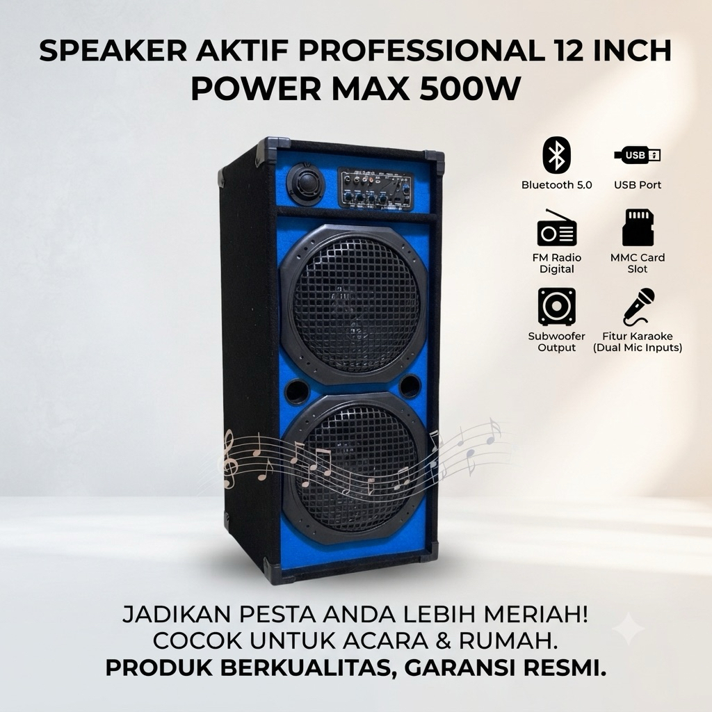 Speaker aktif 12 inch subwoofer 1 BOX 2 SPEAKER Bluetooth super bas
